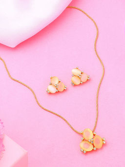 Estele - Gold Plated Fascinating Necklace with Crystals for Women (Set of 2)