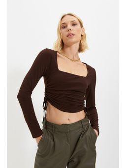 Trendyol - Womens Brown Solid Crop Top