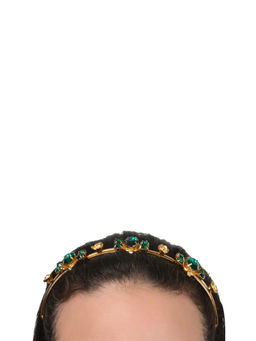 ORNAMAAS - 22K Gold Plated Emerald Rose Hair Band