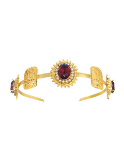 ORNAMAAS - 22K Gold Plated Red Pearl Hair Band