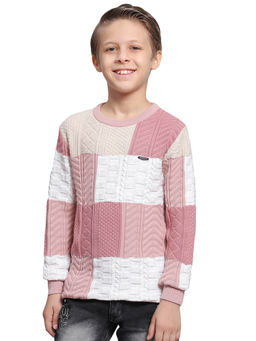 Monte Carlo - Pink Self Design Round Neck Sweater