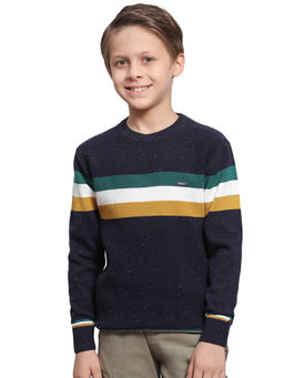 Monte Carlo - Navy Striped Round Neck Sweater