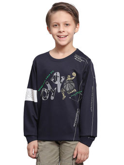 Monte Carlo - Navy Printed Round Neck T-Shirt