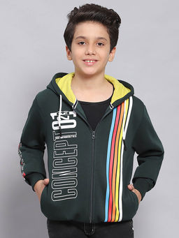 Monte Carlo - Bottle Green Printed Hood Sweatshirt