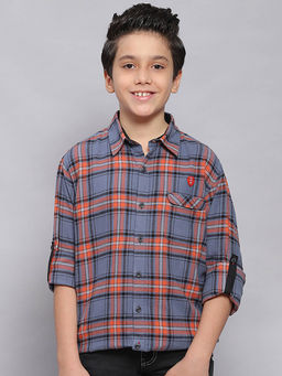 Monte Carlo - Orange Check Spread Collar Shirt