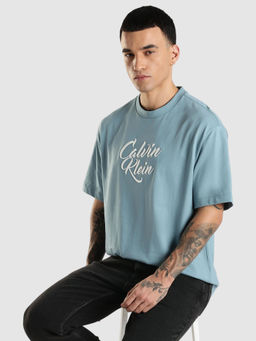 Calvin Klein - Men Blue Embroidered T-Shirt