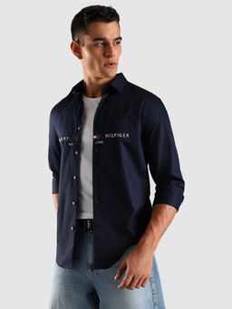 Tommy Hilfiger - Men Navy Blue Solid Casual Shirt