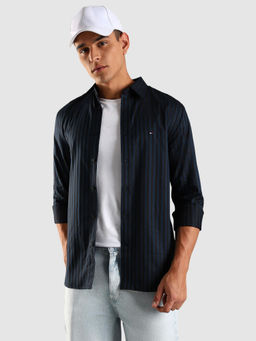 Tommy Hilfiger - Men Navy Blue Stripes Casual Shirt