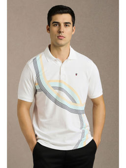 Louis Philippe - Men White Printed Polo T-Shirt