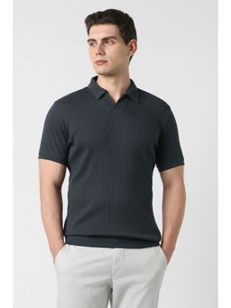 Van Heusen - Men Grey Textured Polo T-Shirt