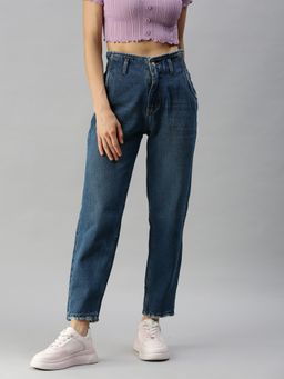 SHOWOFFFF - Women Low Distress Mom Fit Denim Jeans