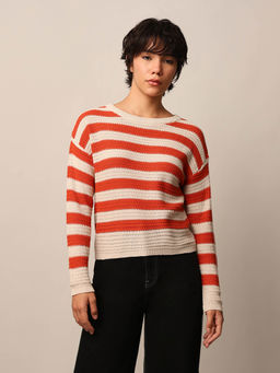 ONLY - Red Striped Round Neck Sweater