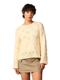 ONLY - Beige Self Design Sweater