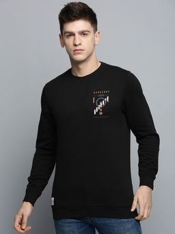 SHOWOFFFF - Mens Round Neck Printed Black Pullover Sweatshirt
