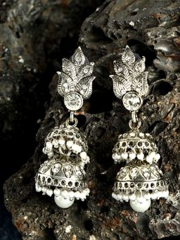 Anika's Creations - Anika's Creation Silver Plated Designer 2 Floor Jhumka Earring