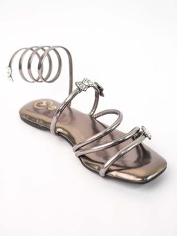 Sana K Luxurious Footwear - Grey Open Toe Narrow Fit Butterfly Spring Flats