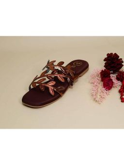 Sana K Luxurious Footwear - Brown Leafy Flats