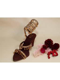 Sana K Luxurious Footwear - Gold Jhallar Brown Half Wedges