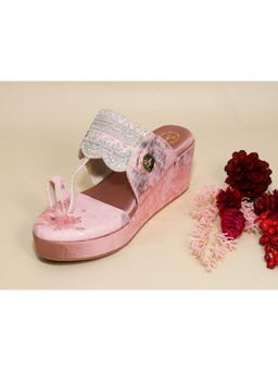 Sana K Luxurious Footwear - Pink Kolhapuri Wedges