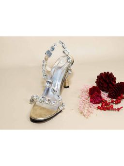 Sana K Luxurious Footwear - Silver Chunky Rocks Pencil Heels