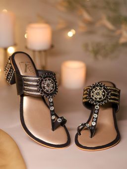 House of Vian - Jharokha Black Kolhapuri Heels