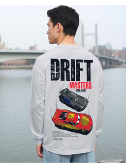 Bewakoof - Men's White Drift Graphic Printed Oversized T-shirt