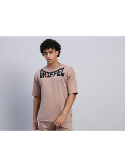 Griffel - Men Beige Oversized Casual T-Shirt