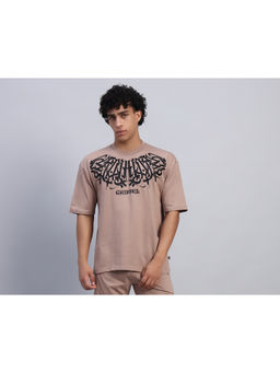 Griffel - Beige Oversized Printed T-Shirt