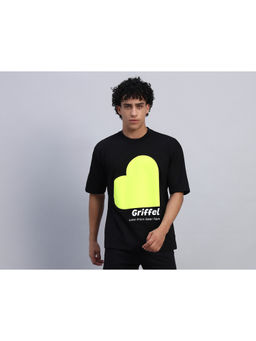 Griffel - Black Oversized Heart Typography Print T-Shirt