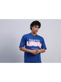 Griffel - Men Blue London Bear Family Typography Print T-Shirt