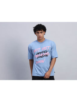 Griffel - Men Blue “Not Yet, Soon” London Typography Print T-Shirt