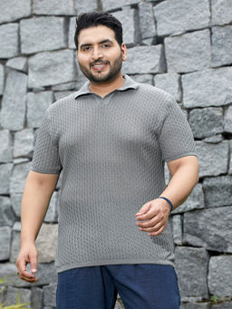 Instafab Plus - Men Coin Grey Swirl-Textured Polo T-Shirt