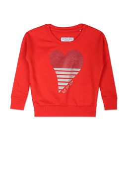 U.S. POLO ASSN. - Girls Red Crew Neck Printed Cotton Sweatshirt