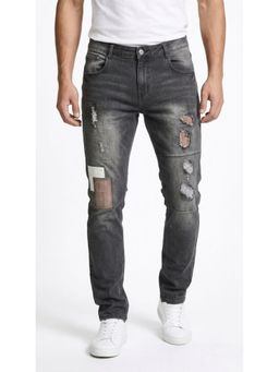 DESIGN ELEMENTS - Men Light Fade Distressed Slim Fit Black Jeans