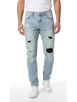 DESIGN ELEMENTS - Men Light Fade Distressed Slim Fit Blue Jeans