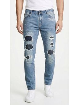 DESIGN ELEMENTS - Men Light Fade Distressed Slim Fit Blue Jeans