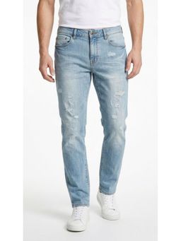DESIGN ELEMENTS - Men Light Fade Distressed Slim Fit Blue Jeans