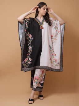 GAGAN VOHRA - Black V-Neck Floral Printed Kaftan with Pant