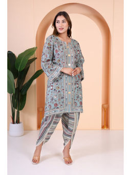 GAGAN VOHRA - Aqua Round Neck Floral Printed Kurta with Dhoti Pant