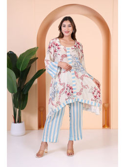 GAGAN VOHRA - Blue Round Neck Floral Printed Kurta with Pant Co-Ord's
