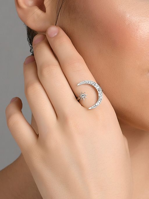 Fida Handmade Luxurious Rhodium-Plated White American Diamond Constellation Ring for Women