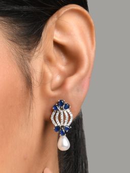 Fida - Luxurious Rhodium-Plated Royal Blue American Diamond Stud Earring for Women