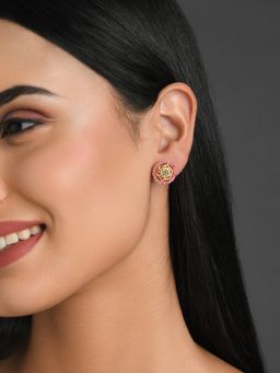 Fida - Wedding Luxurious Gold Plated Green Red American Diamond Stud Earring for Women