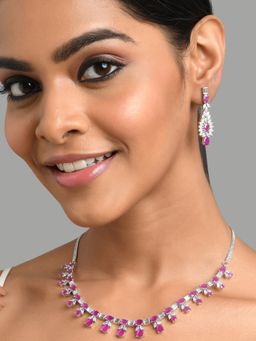 Fida - Wedding Luxurious Rhodium-Plated Maroon American Diamond Jewellery Set for Women