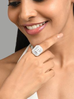 Fida - Wedding Luxurious Rhodium-Plated American Diamond Finger Rings for Women