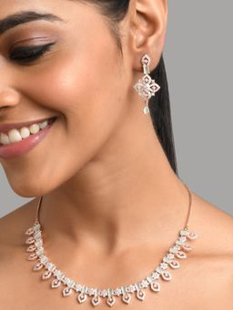 Fida - Wedding Luxurious Rose Gold-Plated American Diamond Jewellery Set