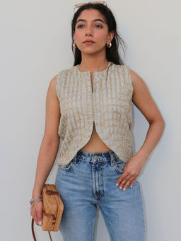 Obleka - Grey Cotton Embroidered Top