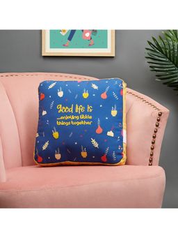 HomeTown - Good Life Reversible Little Things Digital Printed Shaped Cushion 40x40 Cm in Blue Colour