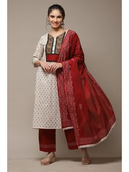 Biba - Red Cotton Unstitched Suit (Set of 3)