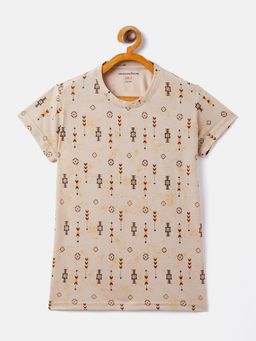 CRIMSOUNE CLUB - Girls Beige Printed Round Neck T-Shirt